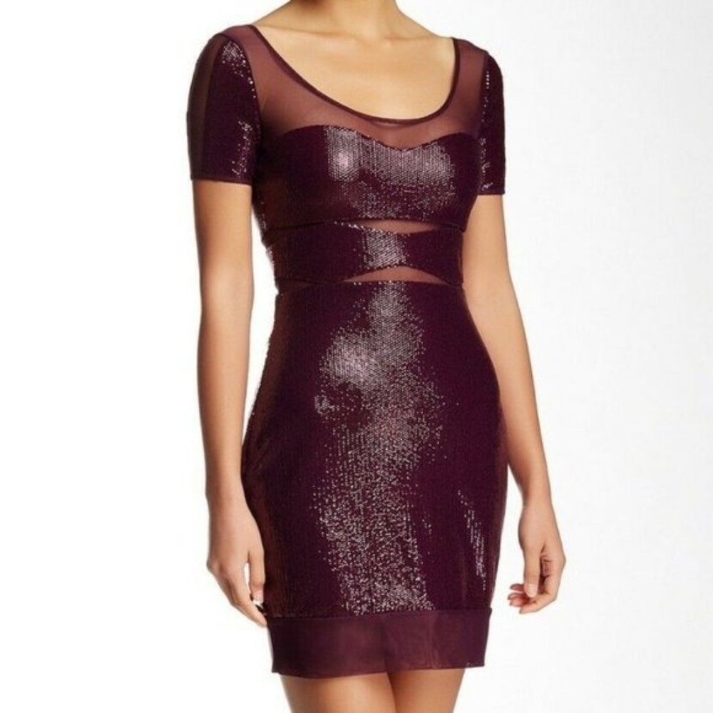 BCBG MaxAzria M Barlow Mulberry Sequin Bodycon Mini Dress Medium